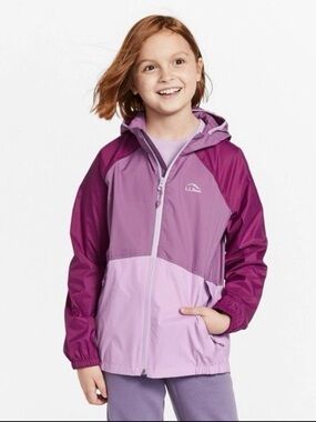 L.L. Bean Girls' Purple Colorblock Hooded Rain and Wind Jacket